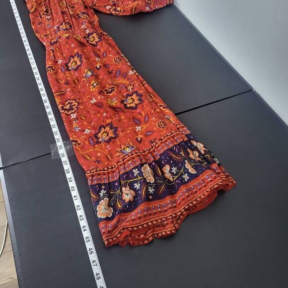 Old Navy Womens Floral Maxi Dress Red Size Large Petite Cottagecore Smocked Boho - Picture 9 of 9